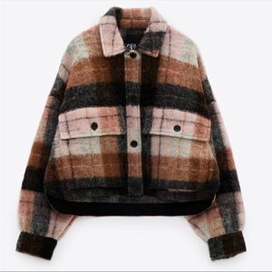 ZARA WOMAN CROPPED CHECK OVERSHIRT JACKET